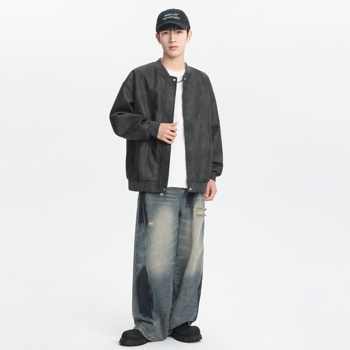 Casual synthetic leather jacket for men with elastic cuffs and practical pockets Lune London
