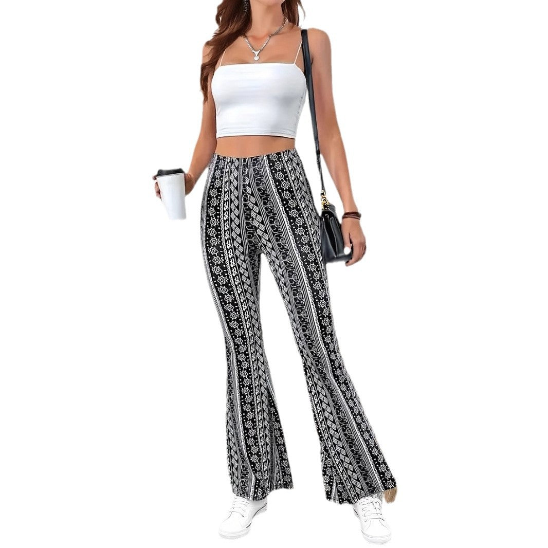Women's casual flared pants with artistic pattern print Lune London