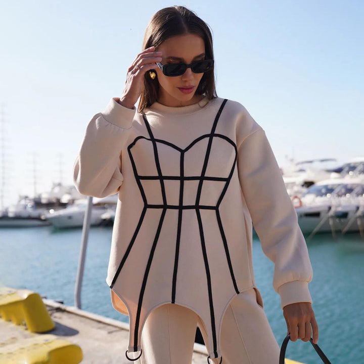 Ladies sweatshirt with modern corset design Lune London