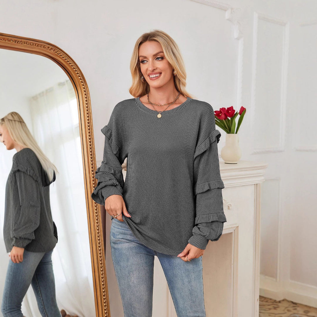 Casual women's back top with ruffled details and textured design Lune London