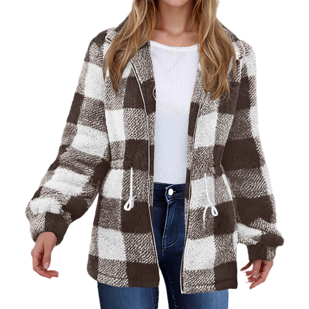 Fleece jacket for women with a trendy check pattern and practical pockets Lune London