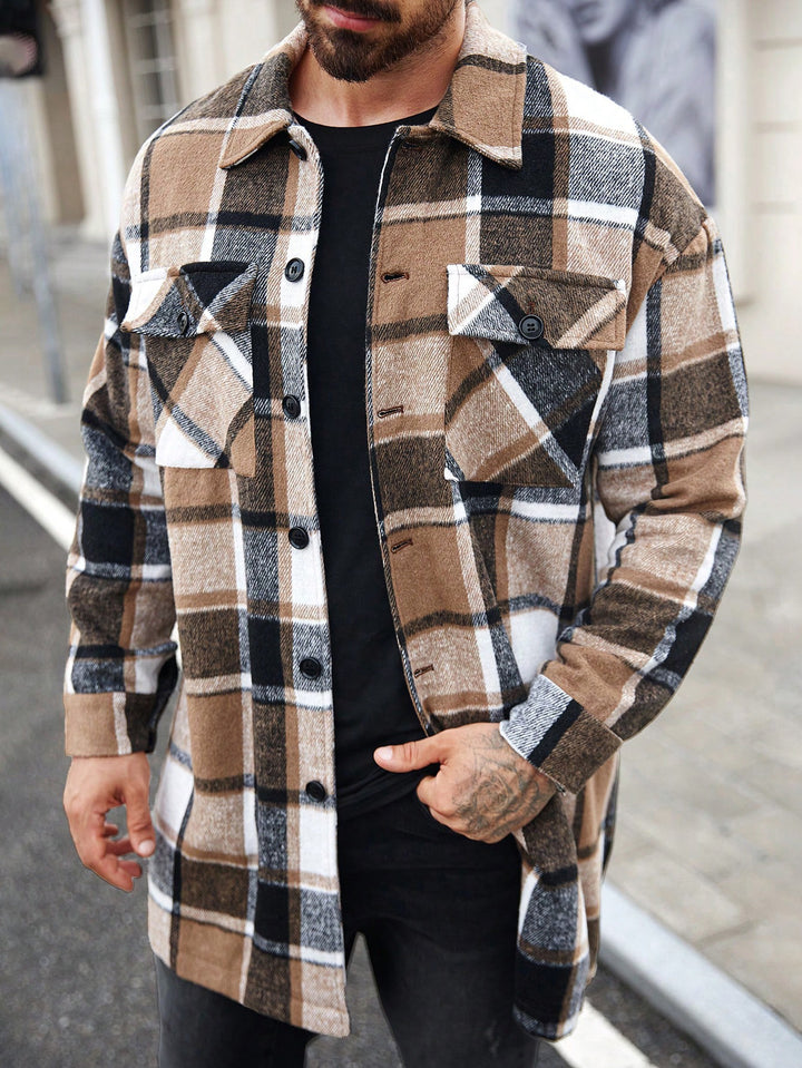 Flannel shirt jacket for men with a checked design and practical pockets Lune London