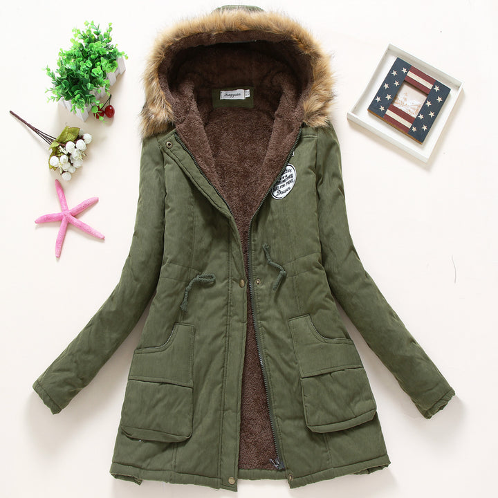 Ladies quilted parka jacket with hood and faux fur lining Lune London