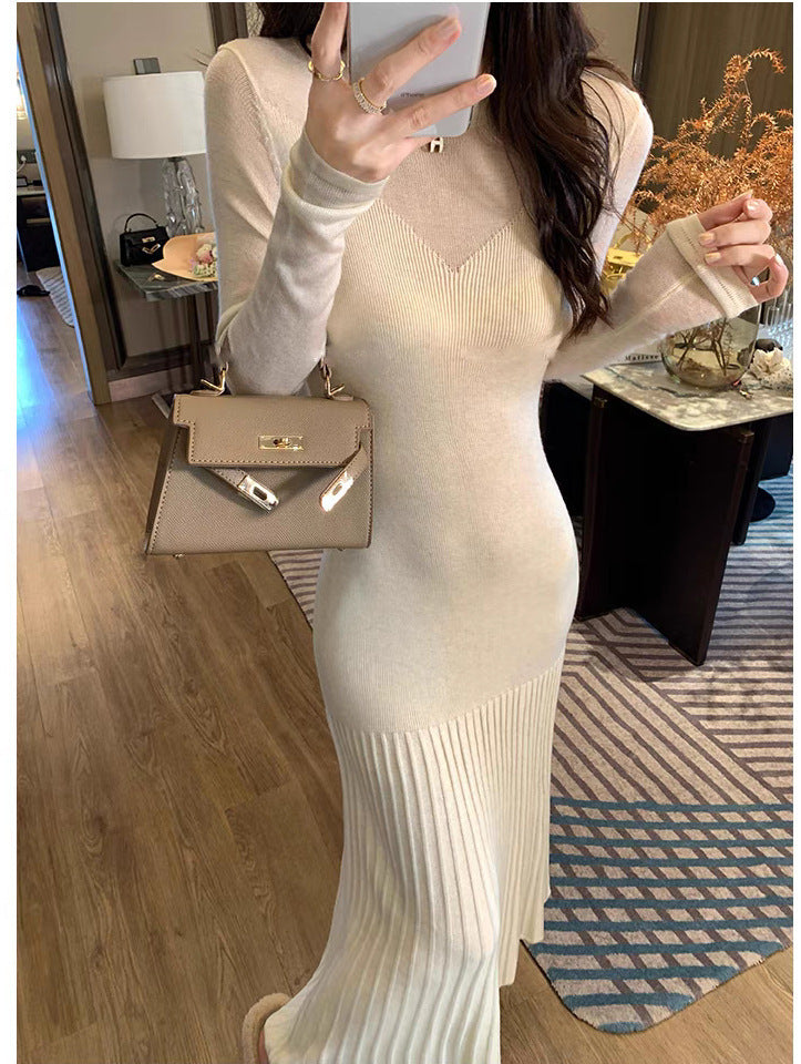 Maxi knit dress for women with a fine ribbed design and modern sleeve accents Lune London