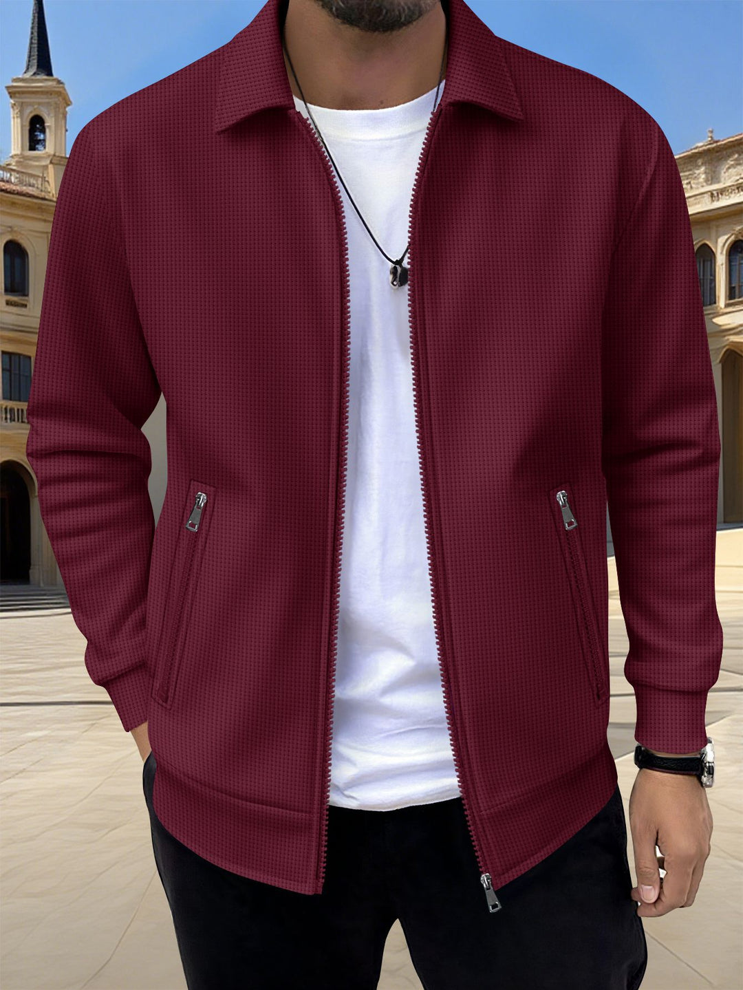 Fashionable casual men's leisure jacket with relaxed fit and practical zippered pockets Lune London