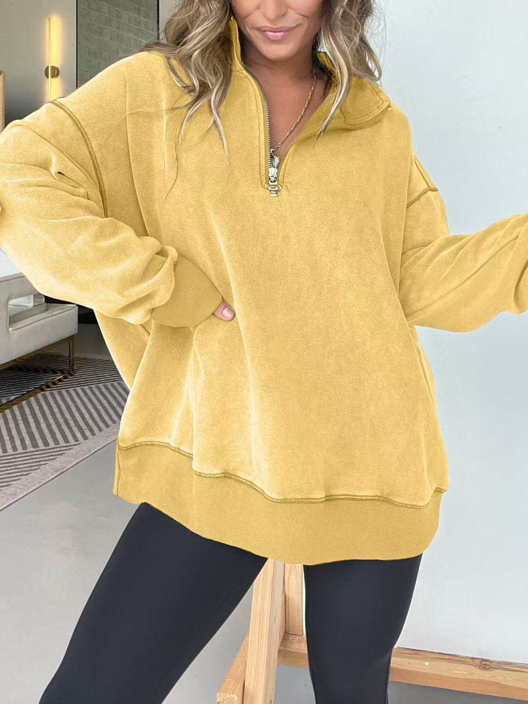 Ladies Comfortable Fleece Pullover with Half-Zip Lune London
