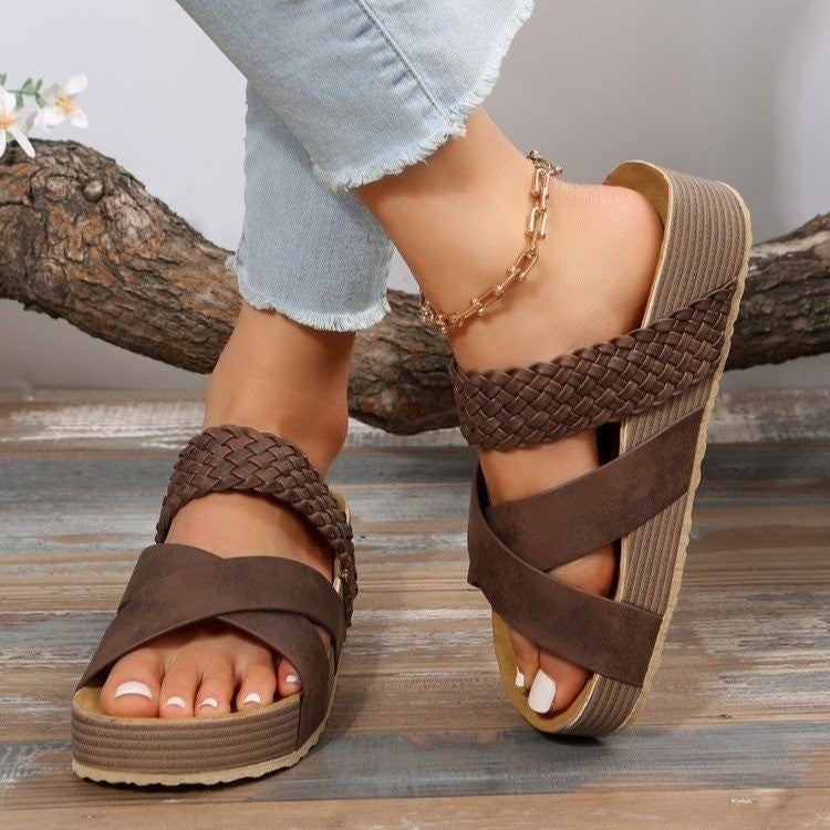 Wedge heel sandals with crossover straps for women Lune London