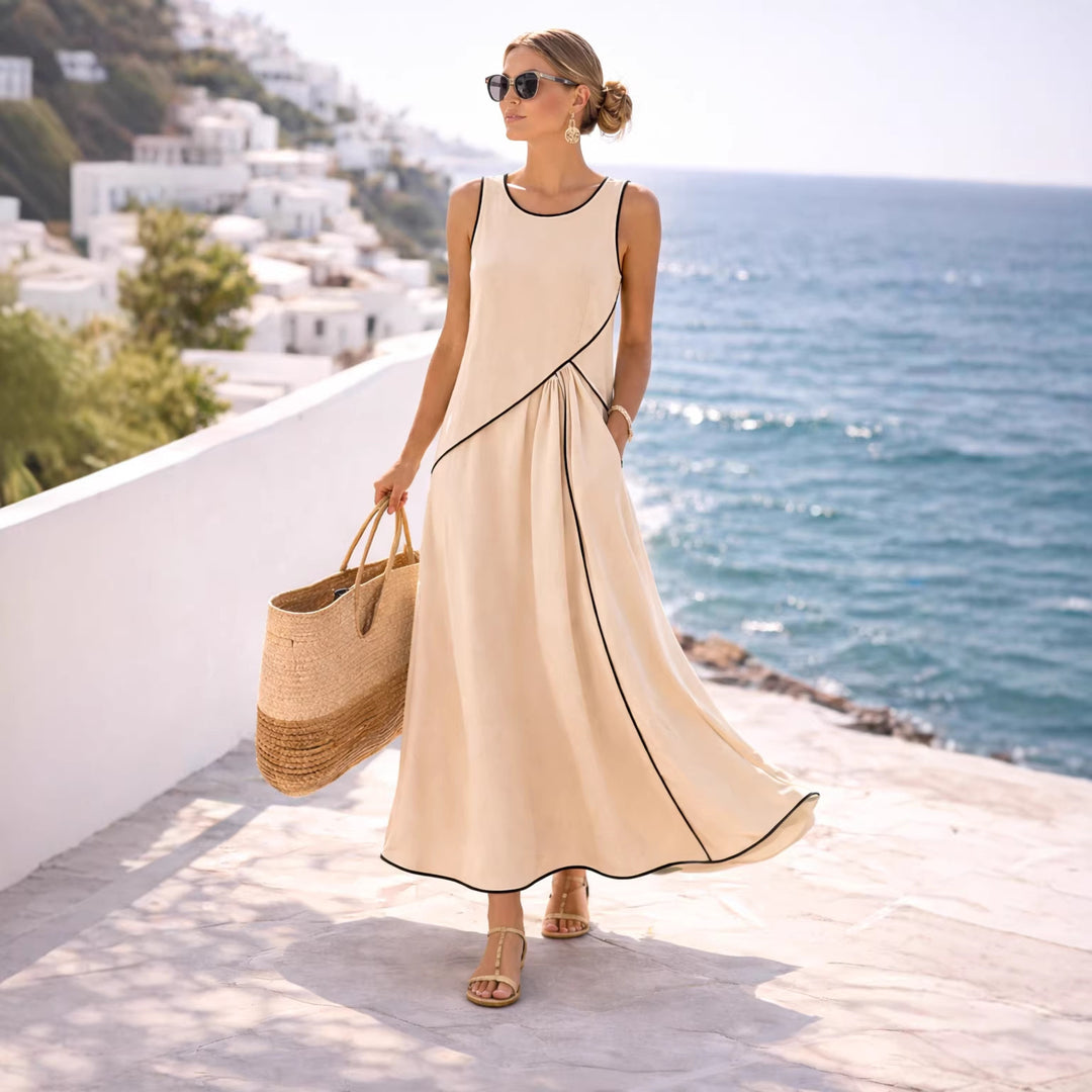 Women’s maxi dress with flowing cut and asymmetric design Lune London