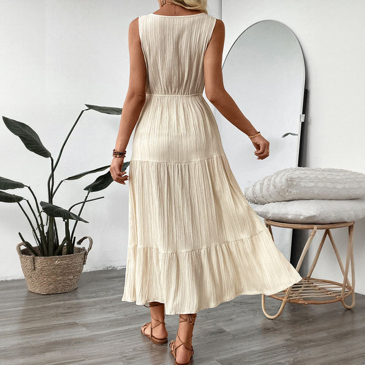Women Adjustable Tied Belt Chic Layered Maxi Dress