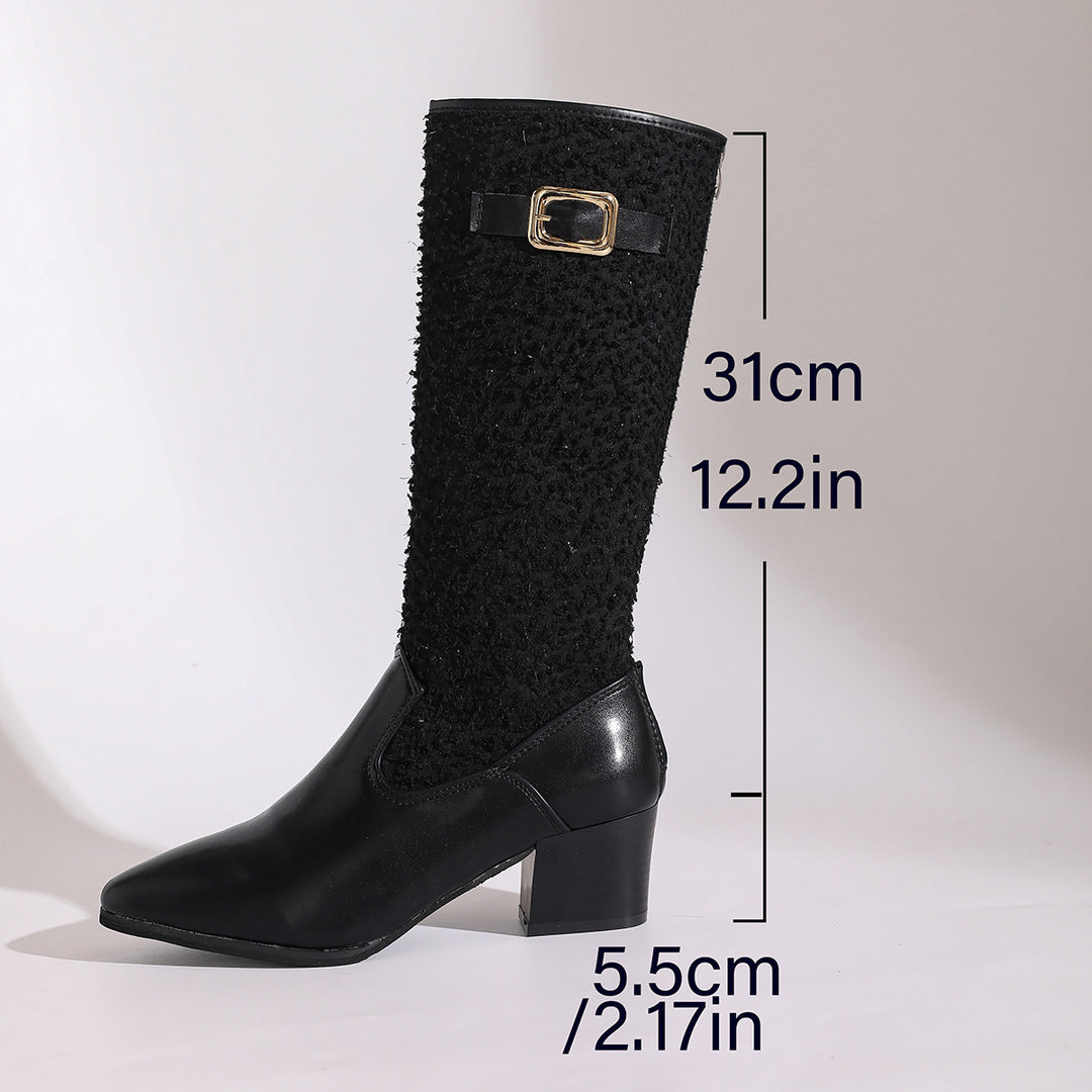 Fashion over-the-knee boots for women with an elegant knit pattern and blocked comfort.
