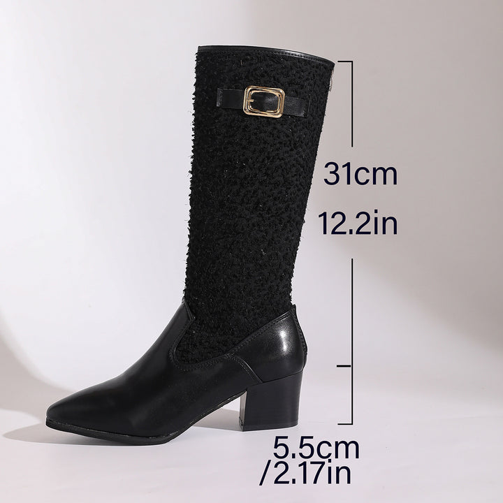 Fashion over-the-knee boots for women with an elegant knit pattern and blocked comfort.