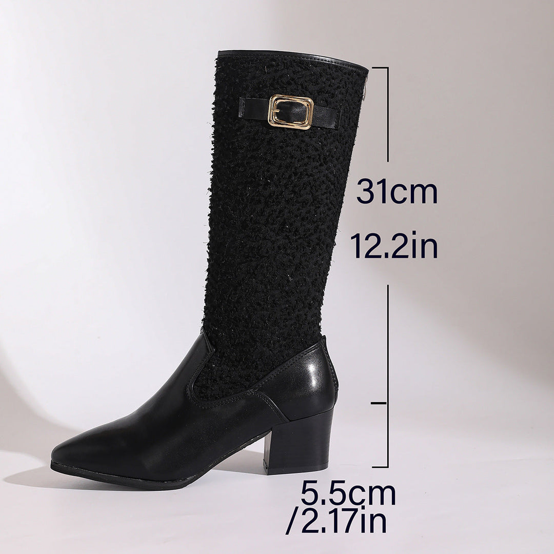 Lune London | Women's Fashionable Over-The-Knee Boots with Elegant Knit Pattern and Comfortable Block Heel
