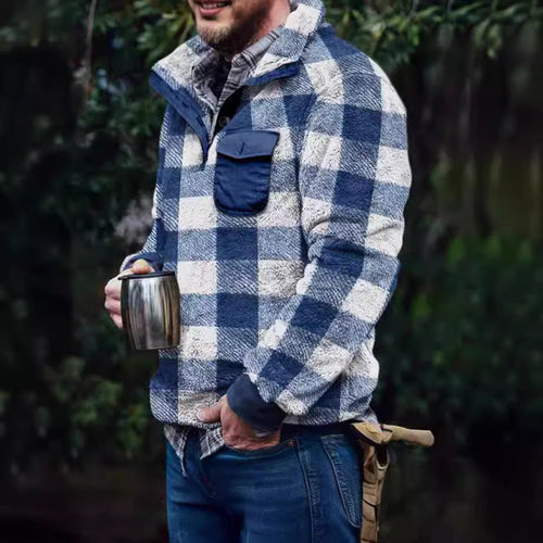 Men’s Fleece Pullover with Plaid Pattern & High Collar | Lune London