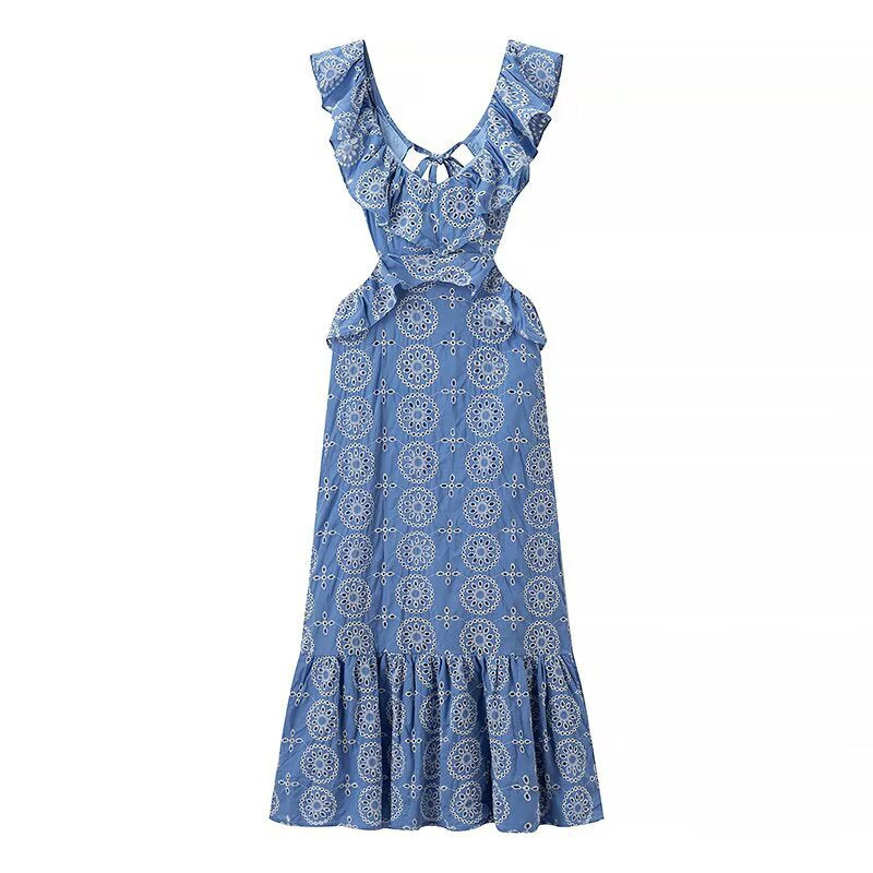 Maxi dress for women with ruffle details and floral pattern Lune London