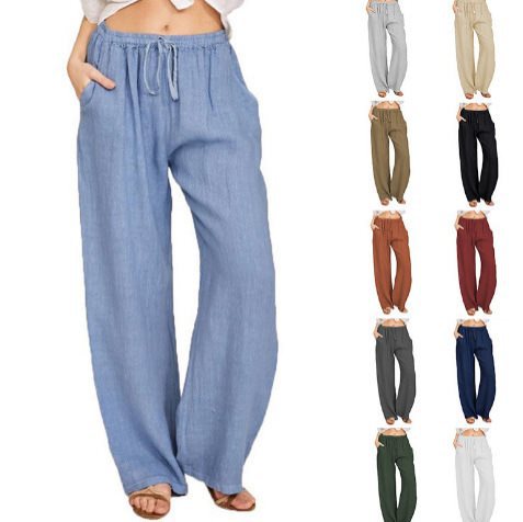 Wide palazzo pants for women with elastic waistband and side pockets Lune London