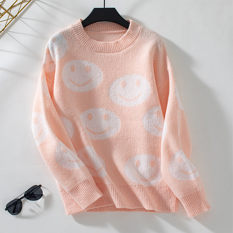 Casual sweater for women with a happy smiley pattern Lune London