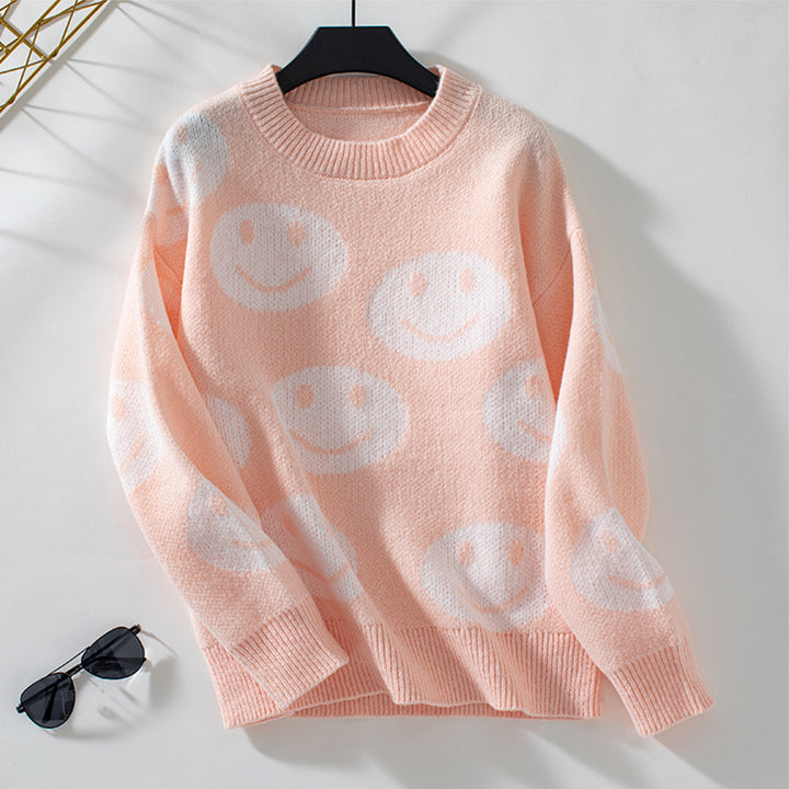 Casual sweater for women with a happy smiley pattern Lune London