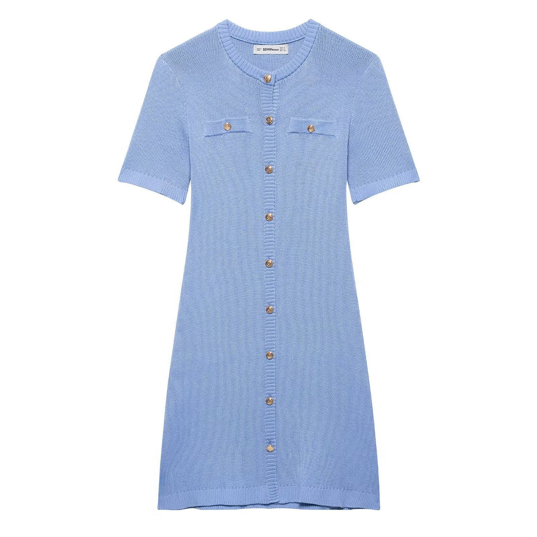 Women's knitted dress with short sleeves and button placket Lune London
