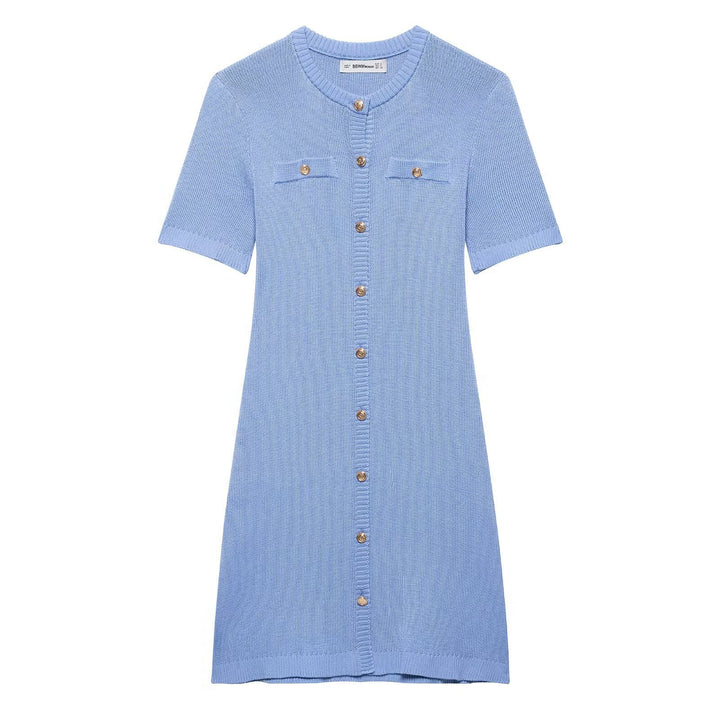 Women's knitted dress with short sleeves and button placket Lune London