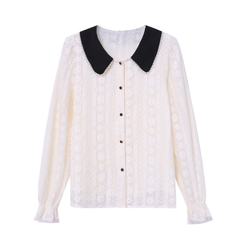 Women elegant blouse with lace collar and decorative button details Chic & Stil