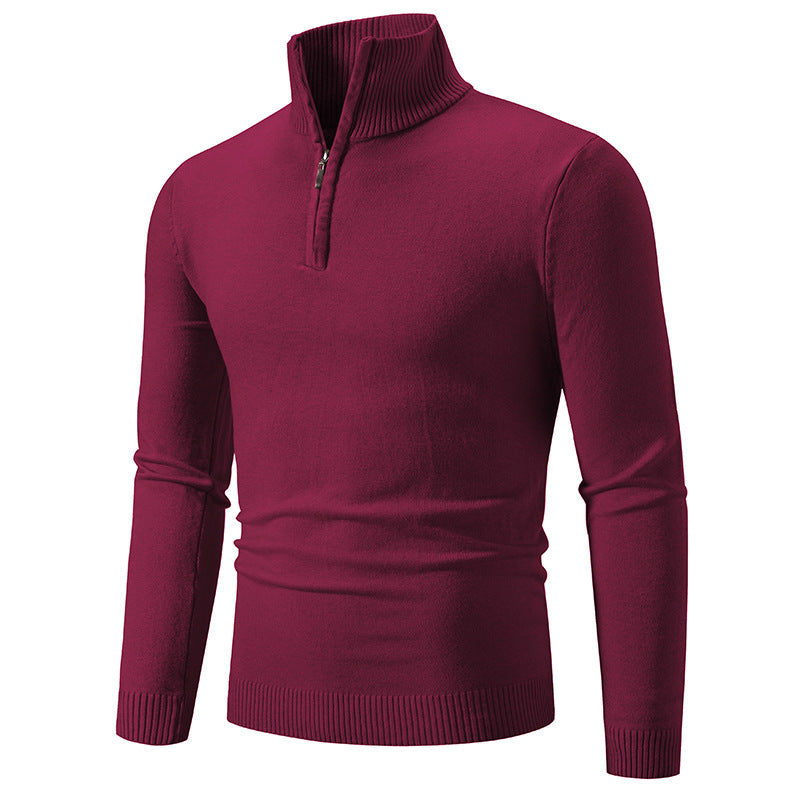 Knitted pullover for men with a modern high collar and a practical zipper Lune London