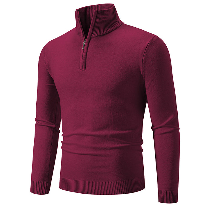 Knitted pullover for men with a modern high collar and a practical zipper Lune London