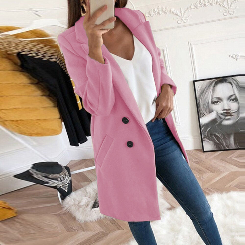 Blazer long élégant et chaud pour femmes avec patte de boutonnage double Chic & Stil