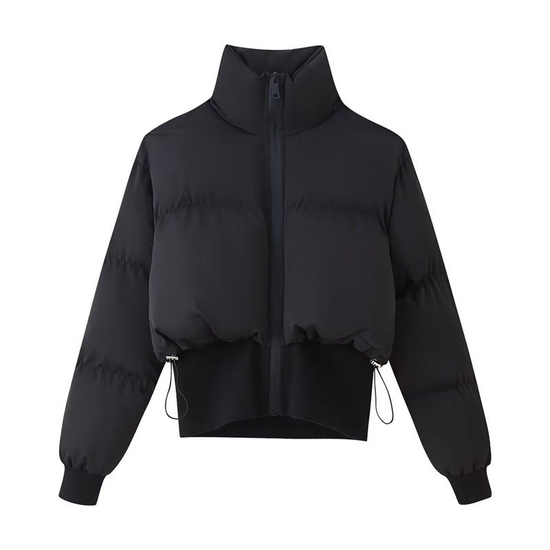 Cropped quilted jacket for women with high collar and adjustable hem Lune London