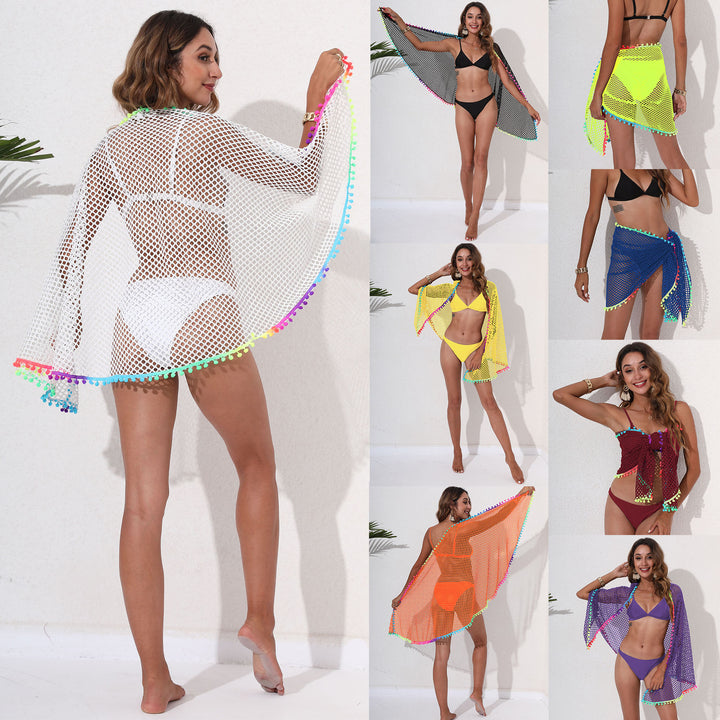 Ladies pom-pom embellished with a transparent beach wrap Lune London