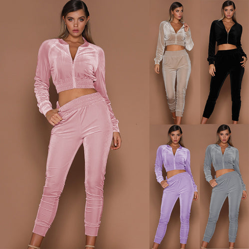 Velour tracksuit for women with high zipper and elastic waist Lune London