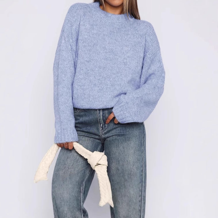 Ladies trendy knit sweater with loose fit and high collar Lune London