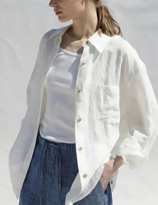 Casual linen blouse for women with front button detail Lune London