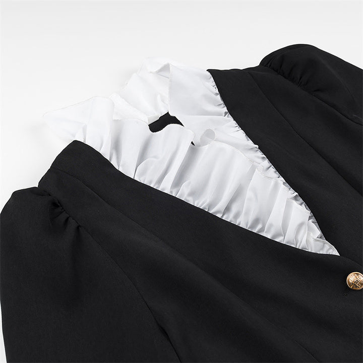 Ladies Elegant Blazer Jacket with Ruffle Details and Chic Button Closure Style