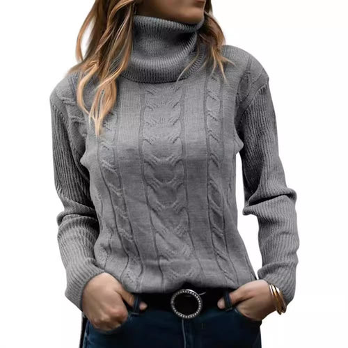 Knit sweater for women with high collar and relief pattern with braids Lune London