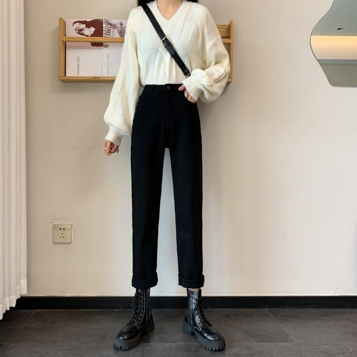 Pantalons en tissu taille haute décontractés pour femmes Chic & Stil