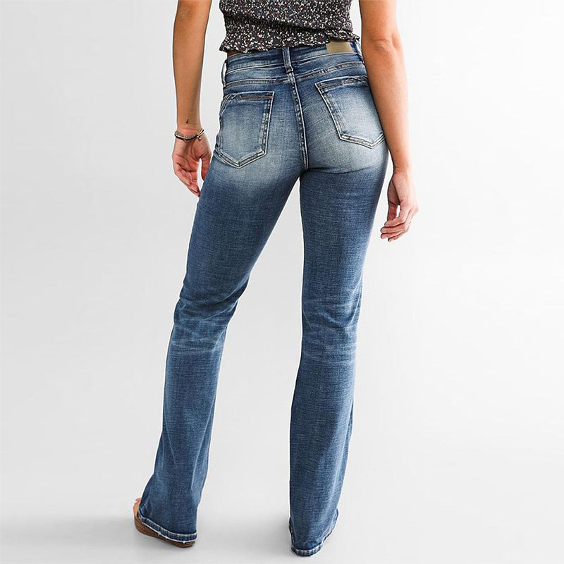 High-waisted bootcut jeans for women with a chic faded effect Lune London