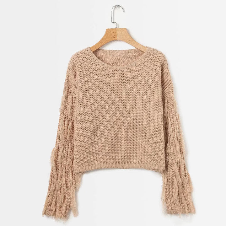 Thick knit sweater for women with fringed sleeves Lune Londonl