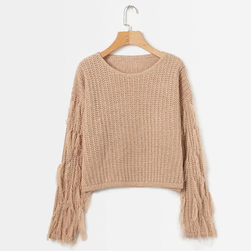 Thick knit sweater for women with fringed sleeves Lune Londonl