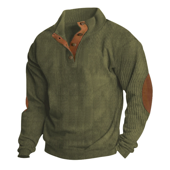 Wave-structured sweater for men with leather accents Lune London