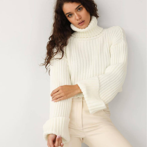 Women's Knitted Sweater with High Collar Lune London