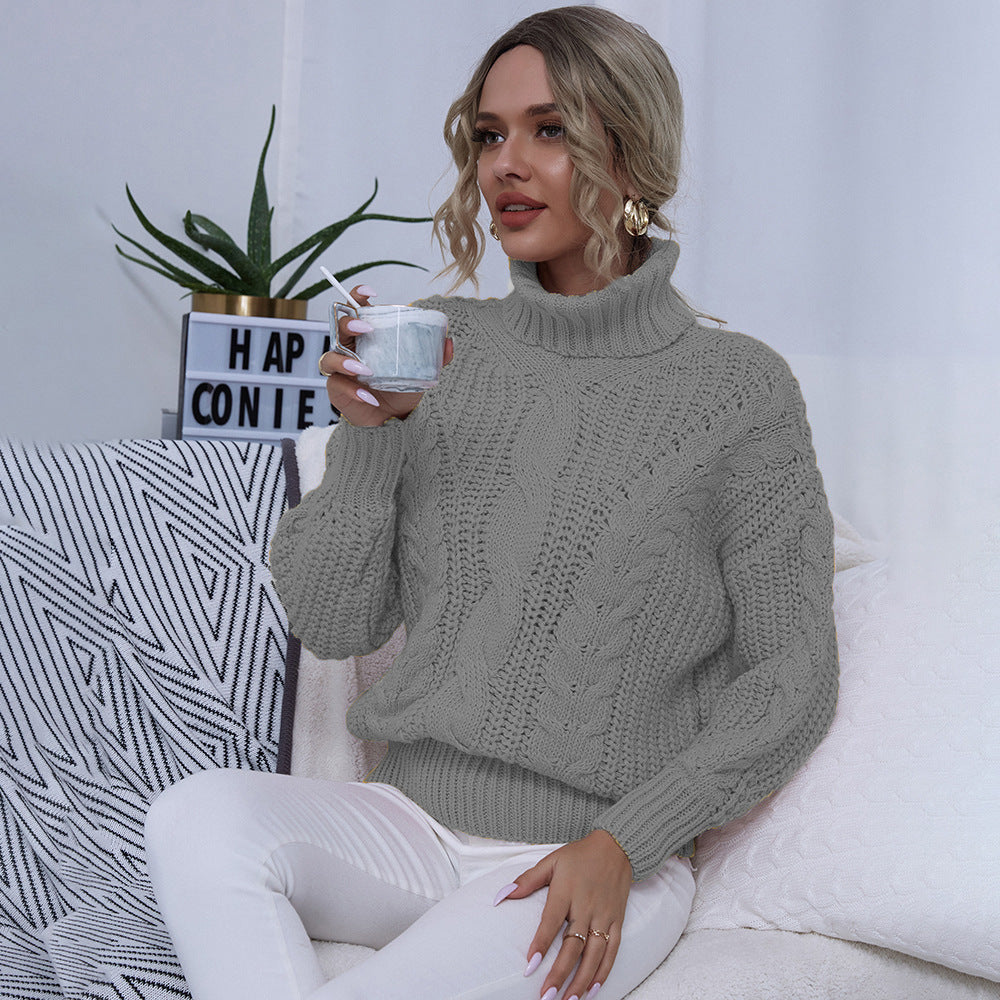 Ladies comfortable turtleneck sweater with high-quality twisted pattern Lune London
