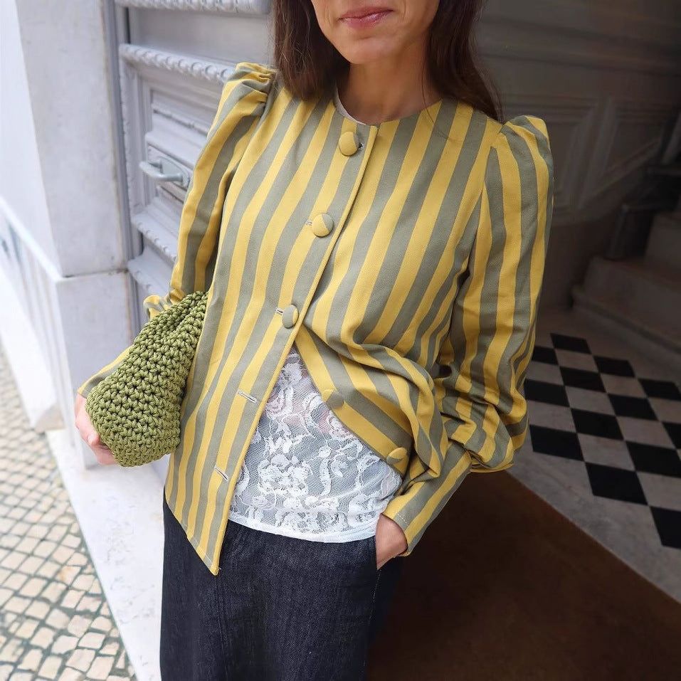 Long sleeve blouse for women with a striped design and elegant puff sleeves Lune London
