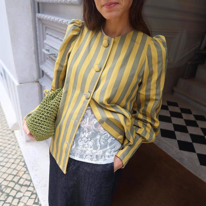 Long sleeve blouse for women with a striped design and elegant puff sleeves Lune London