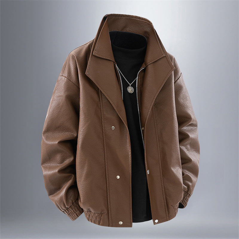 Oversized leather jacket for men with stylish collar and practical pockets Lune London