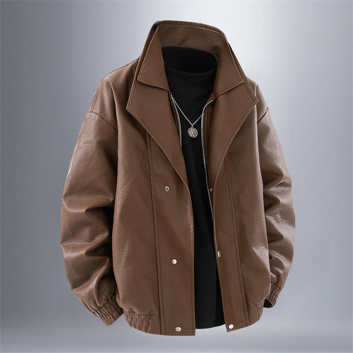Oversized leather jacket for men with stylish collar and practical pockets Lune London