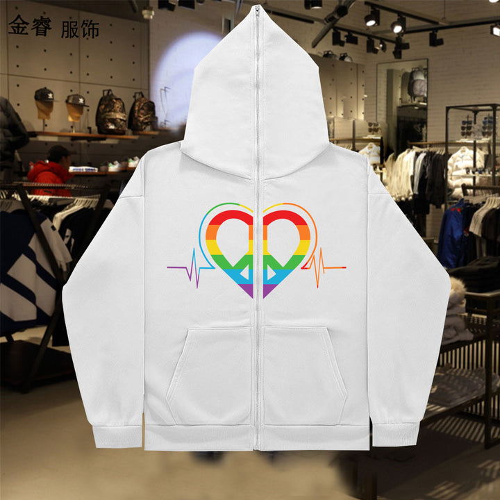 Ladies sporty hoodie with colorful heart pattern and practical pockets Lune London