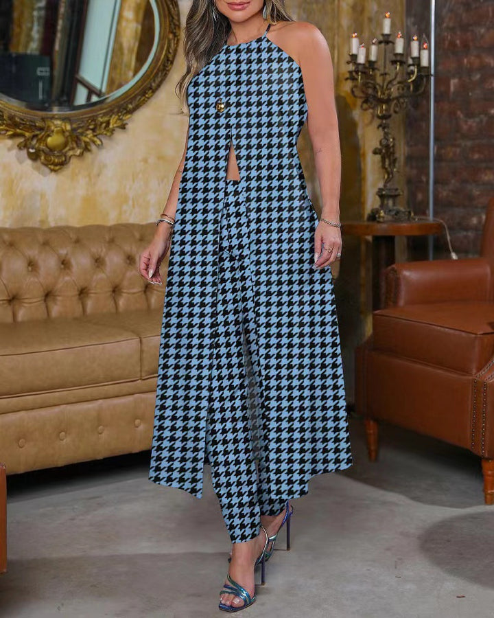 Maxi dress for women with flattering cut and trendy Prince of Wales pattern Lune London