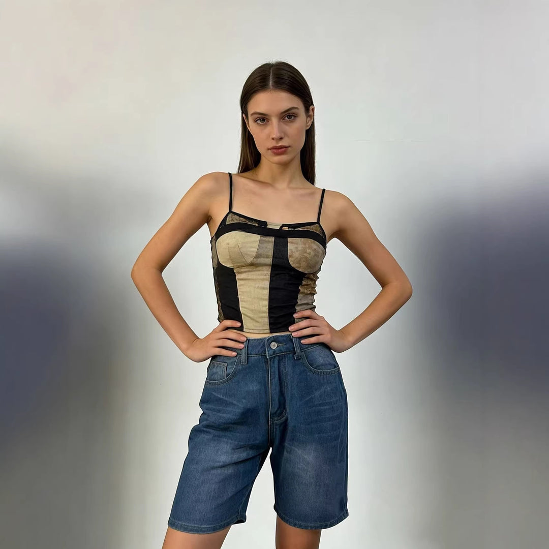 Women's fitted cropped top with stand collar and short sleeves Lune London