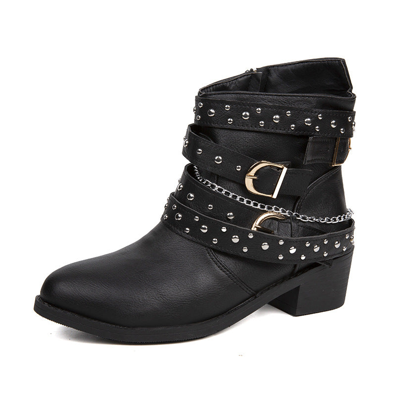 Ankle boots for women with trendy buckles and decorative studs Lune London