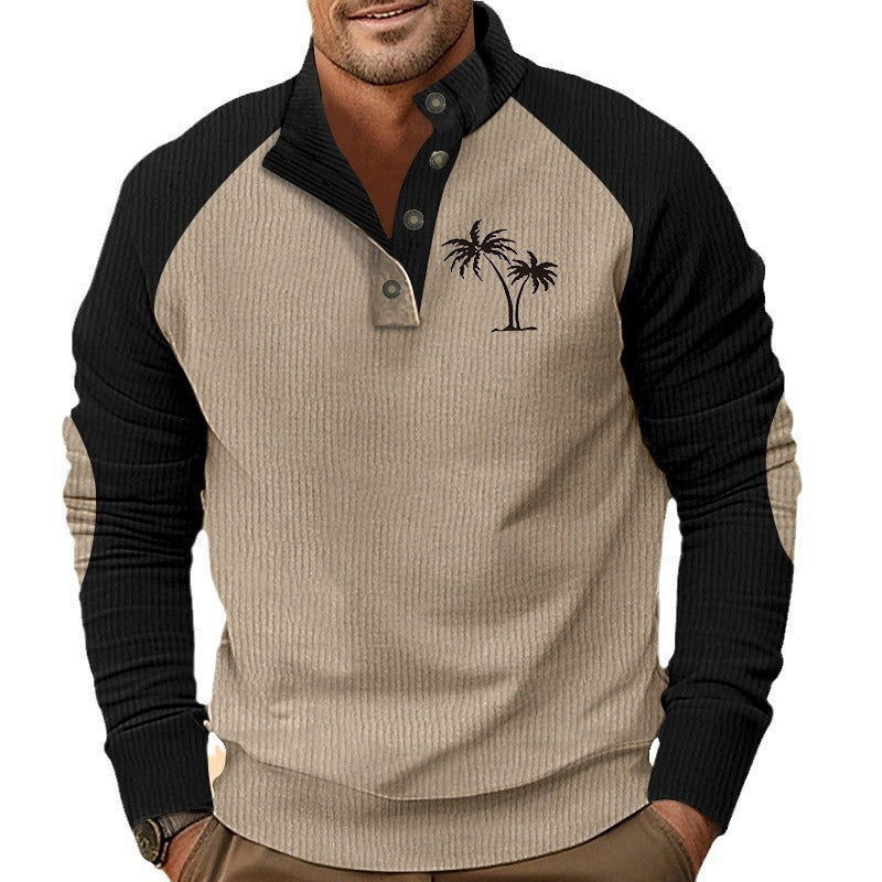Casual men's sweater with trendy high collar and contrasting sleeve structures Lune London